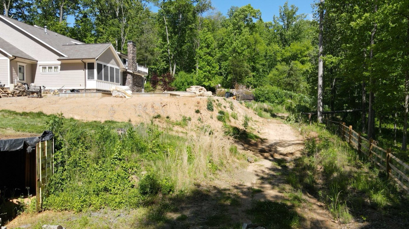 Curved block wall and regrade — Concord · retaining walls