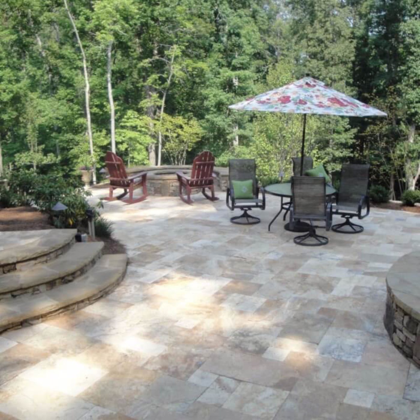Travertine patio built by Lake Norman Hardscapes in the Lake Norman, NC area
