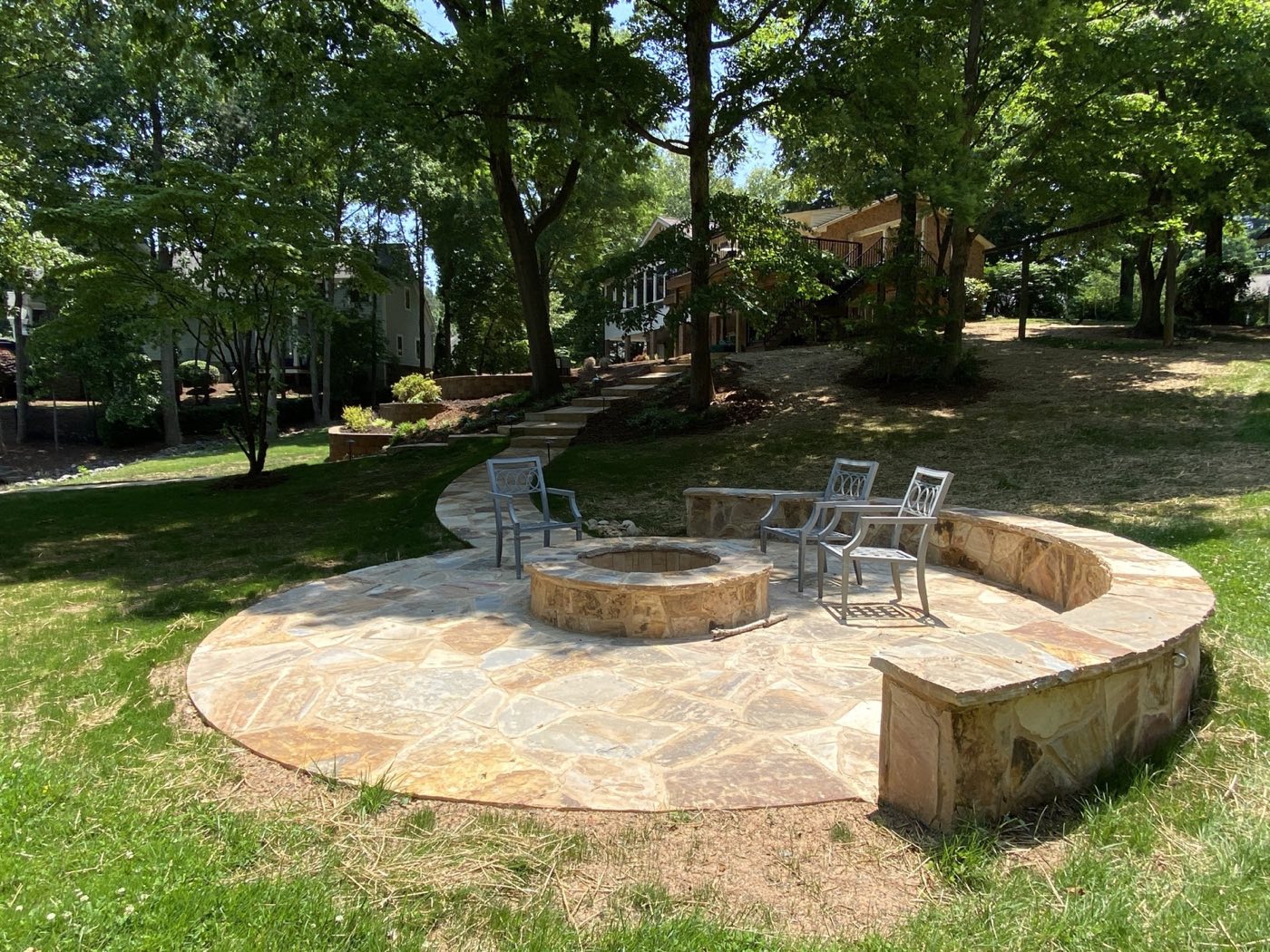 Flagstone fire pit terrace — Cornelius · fire feature