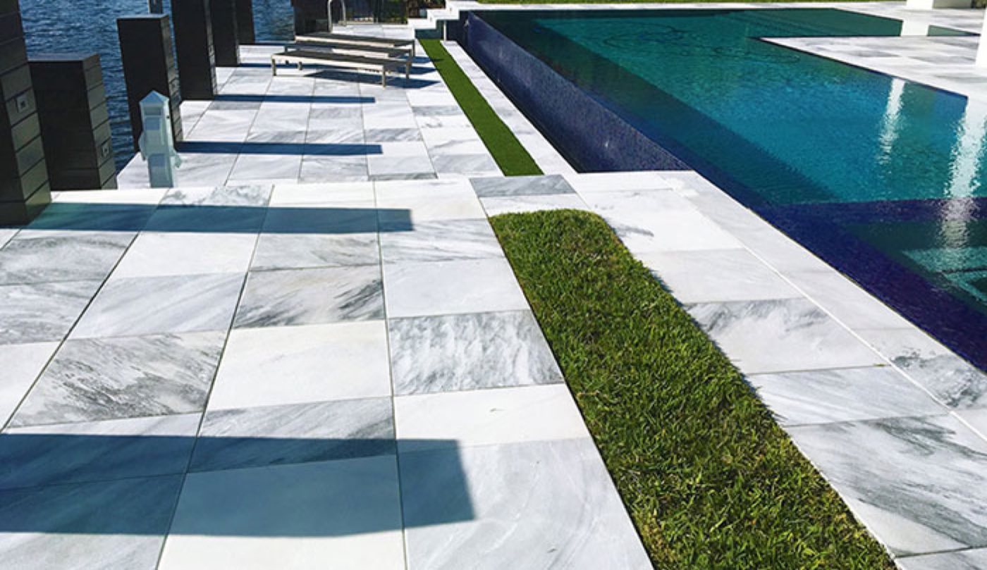 Outdoor marble tile built by Lake Norman Hardscapes in the Lake Norman, NC area