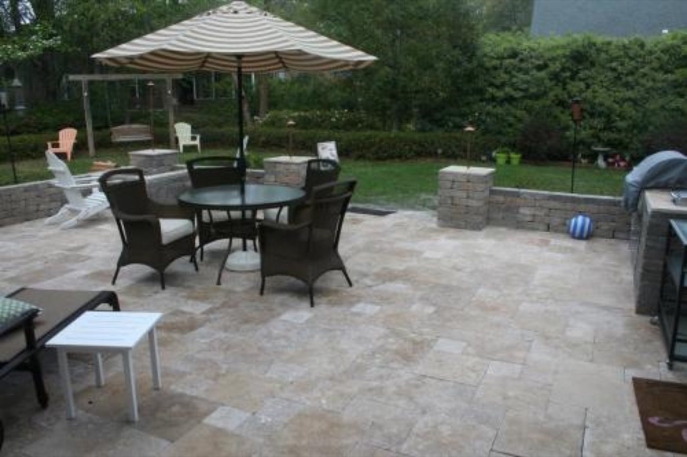 Travertine patio built by Lake Norman Hardscapes in the Lake Norman, NC area